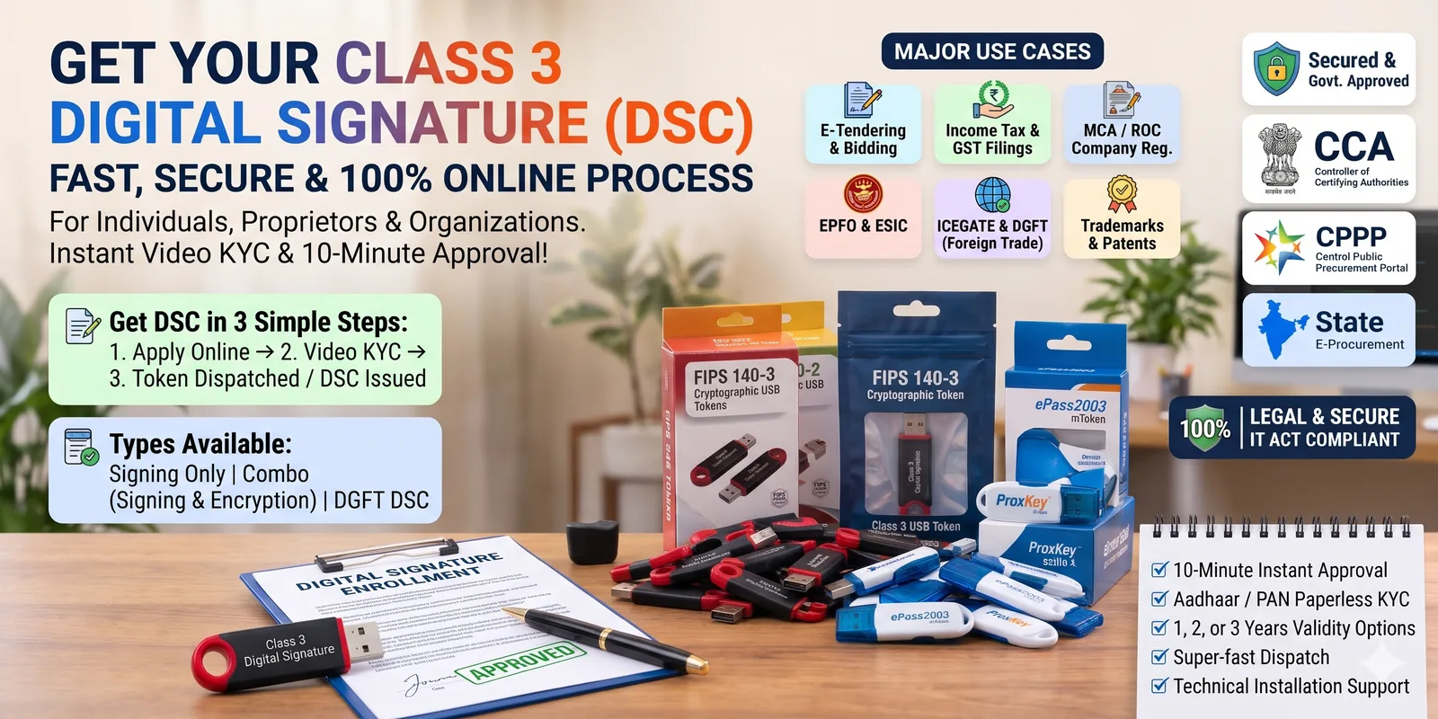 Class 3 Digital Signature Certificate DSC with USB Token in Chennai for e-tendering and GeM